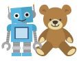 ロボットとくまのぬいぐるみのイラスト
