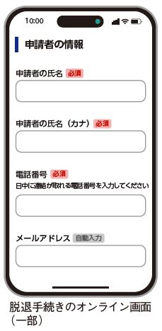 脱退手続きのオンライン画面(一部)