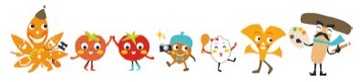「さわらの秋」シンボルキャラクター「さわ☆ラッ キー」「カッキー」「とまこ」「どんぐりん」「まいちゃん」「イチロー」「ムッシュ・キノ」