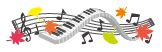 鍵盤、音符、紅葉、イチョウの葉のイラスト