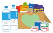 食品のイラスト(水、お菓子、缶詰等）
