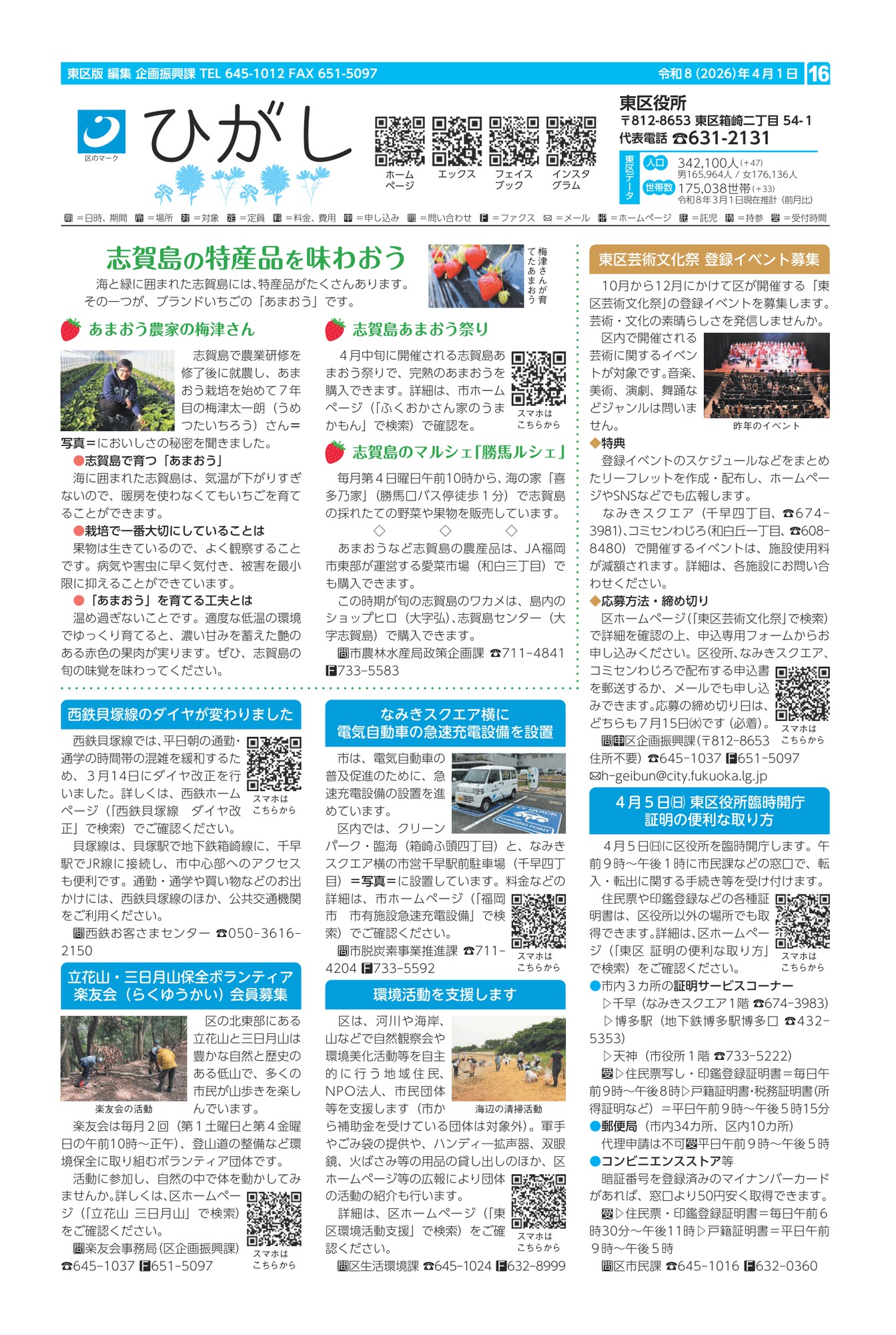 福岡市政だより2026年4月1日号の東区版の紙面画像