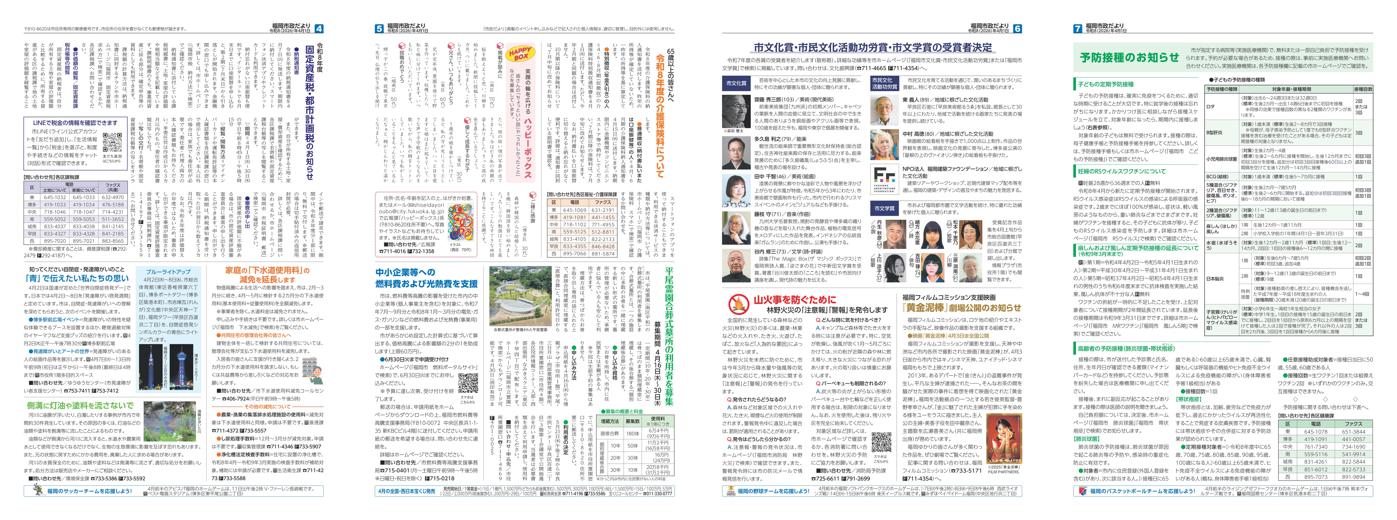 福岡市政だより2026年4月1日号の4面から7面の紙面画像
