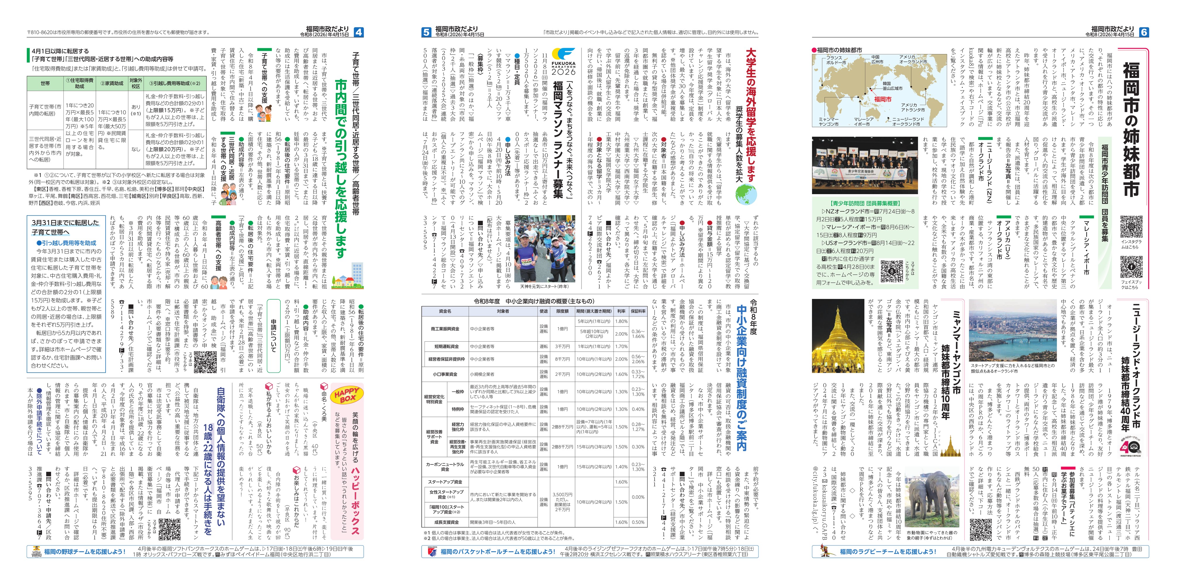 福岡市政だより2026年4月15日号の4面から6面の紙面画像