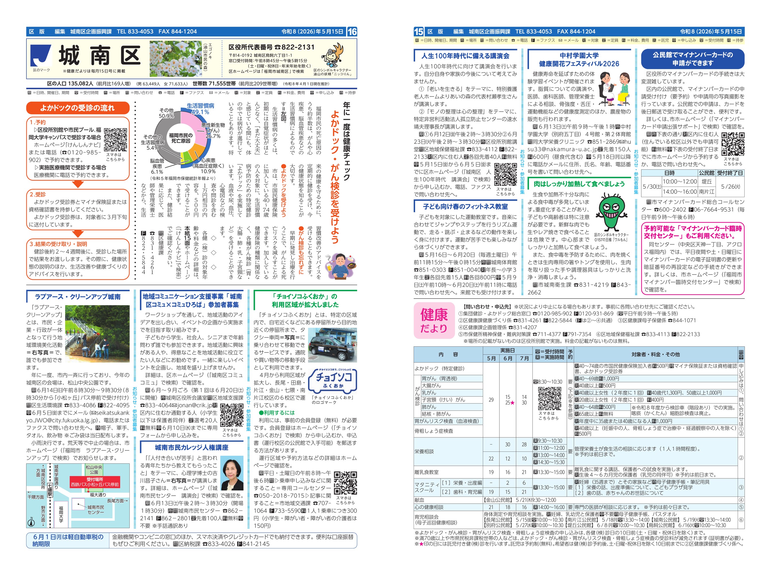 福岡市政だより2026年5月15日号の城南区版の紙面画像