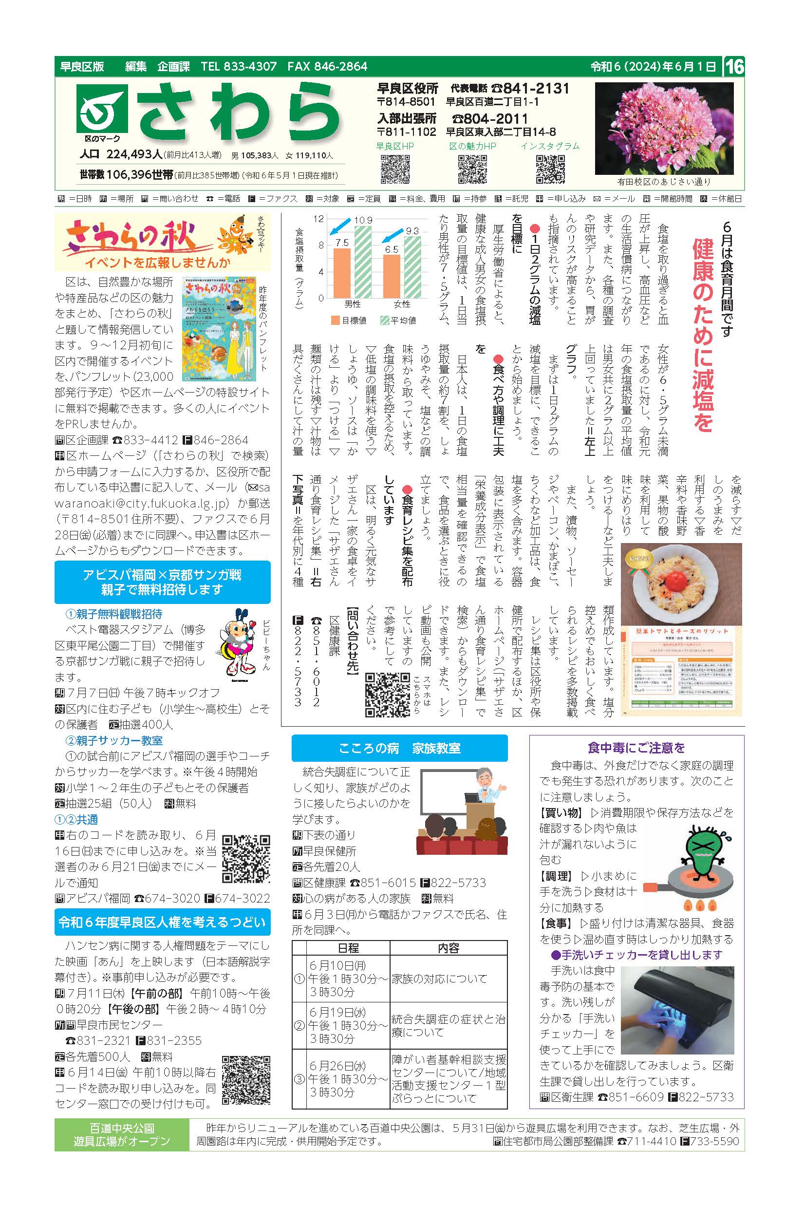 福岡市政だより2024年6月1日号の早良区版の紙面画像