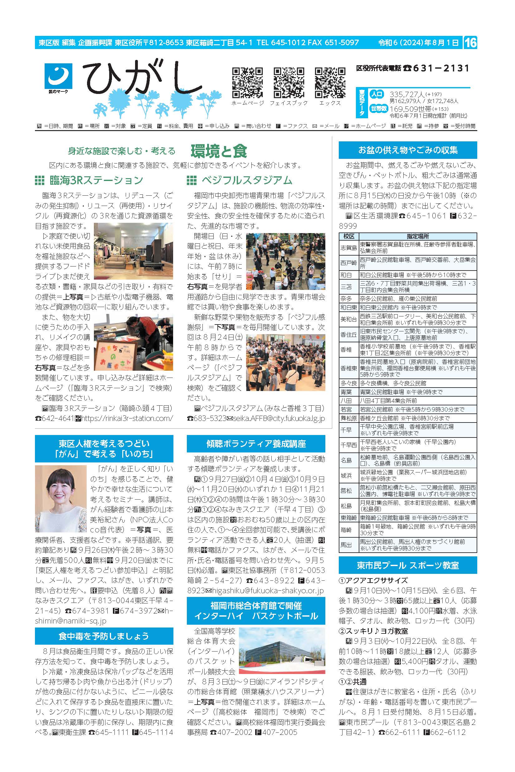福岡市政だより2024年8月1日号の東区版の紙面画像
