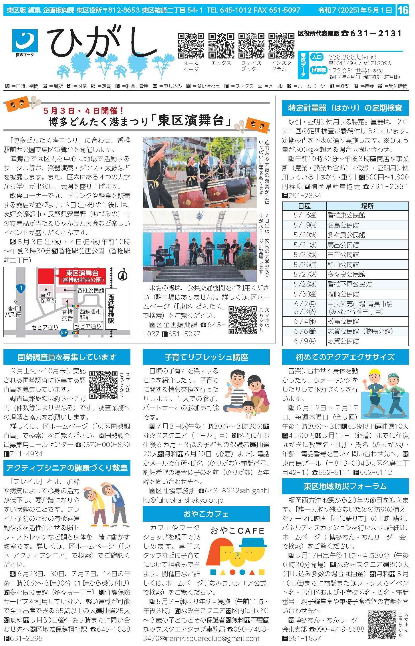 福岡市政だより2025年5月1日号の東区版の紙面画像
