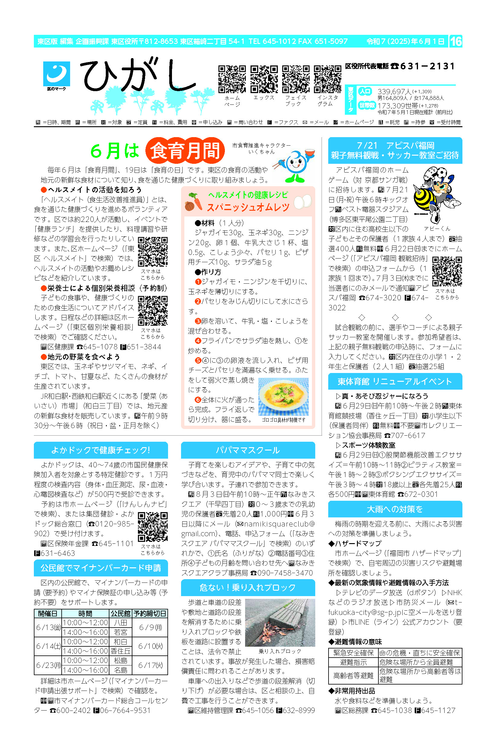 福岡市政だより2025年6月1日号の東区版の紙面画像