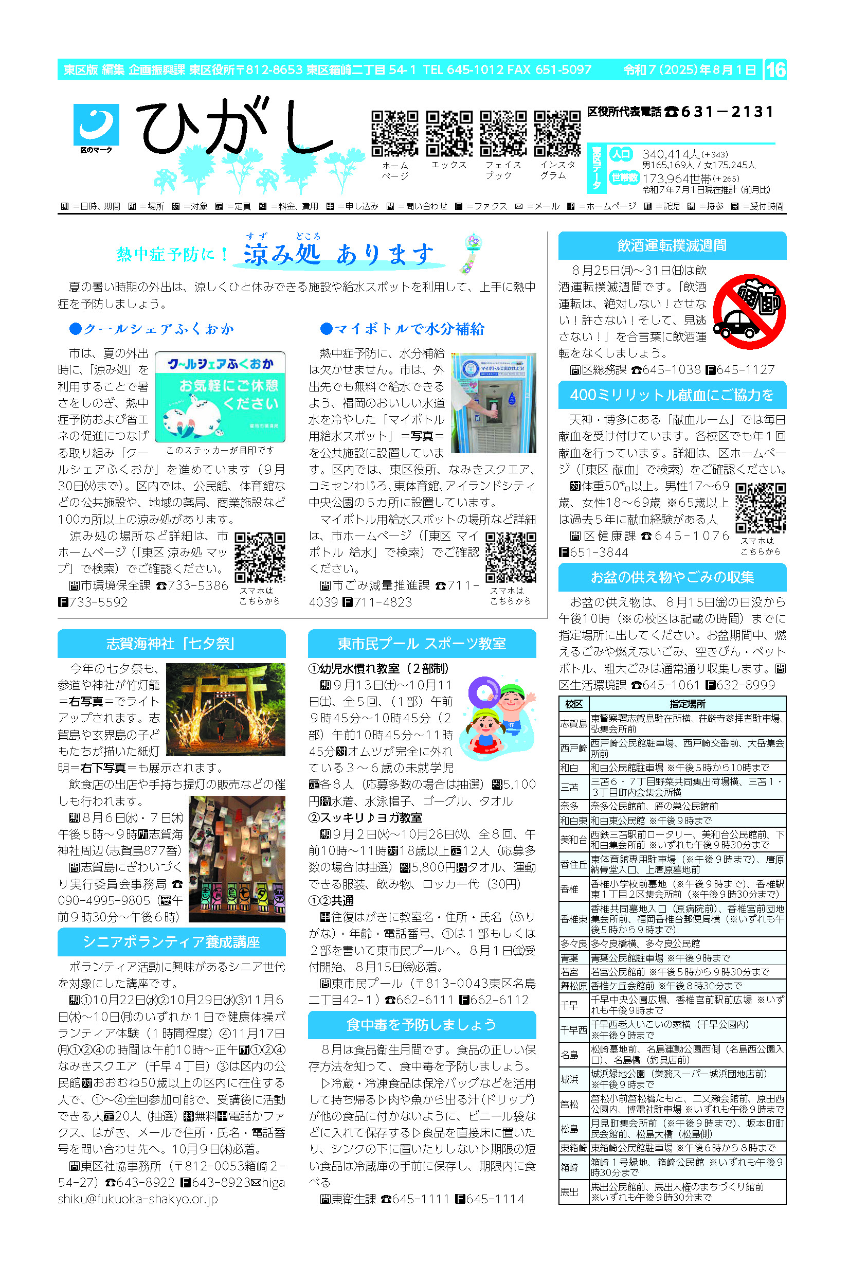 福岡市政だより2025年8月1日号の東区版の紙面画像