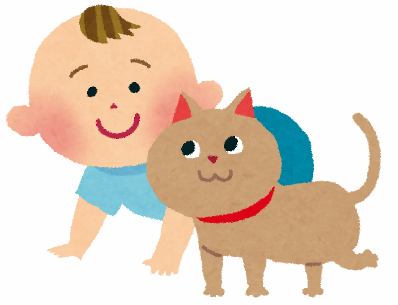 赤ちゃんとねこのイラスト