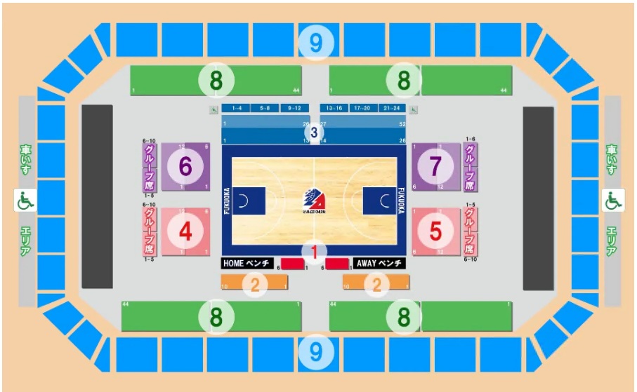 ライジングゼファーフクオカ照葉積水ハウスアリーナ座席図