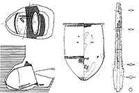 画像：上月隈遺跡の出土品の実測図。甕棺および副葬品である中細形銅剣が描かれている
