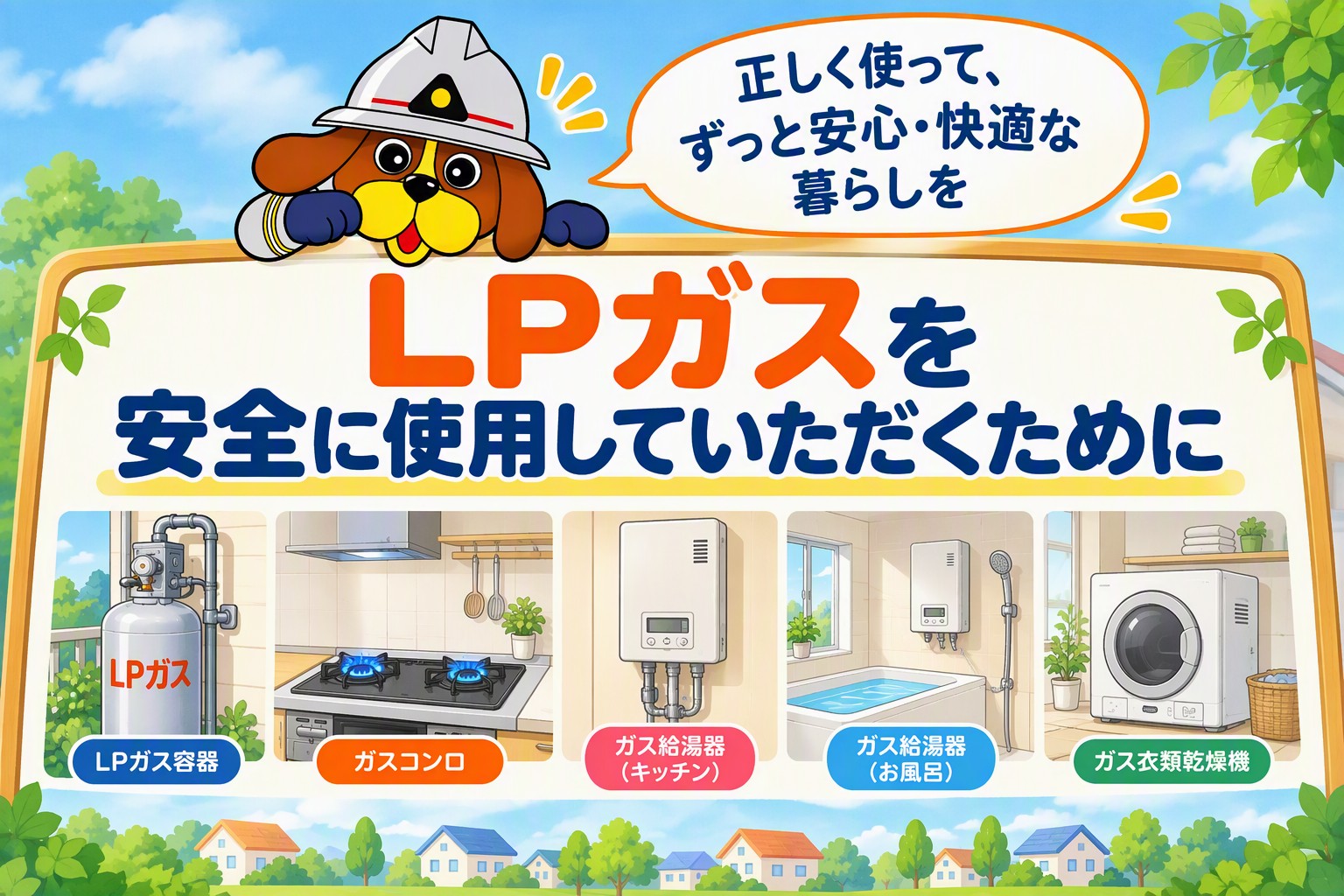 一般家庭で使用しているLPガス機器のイラスト